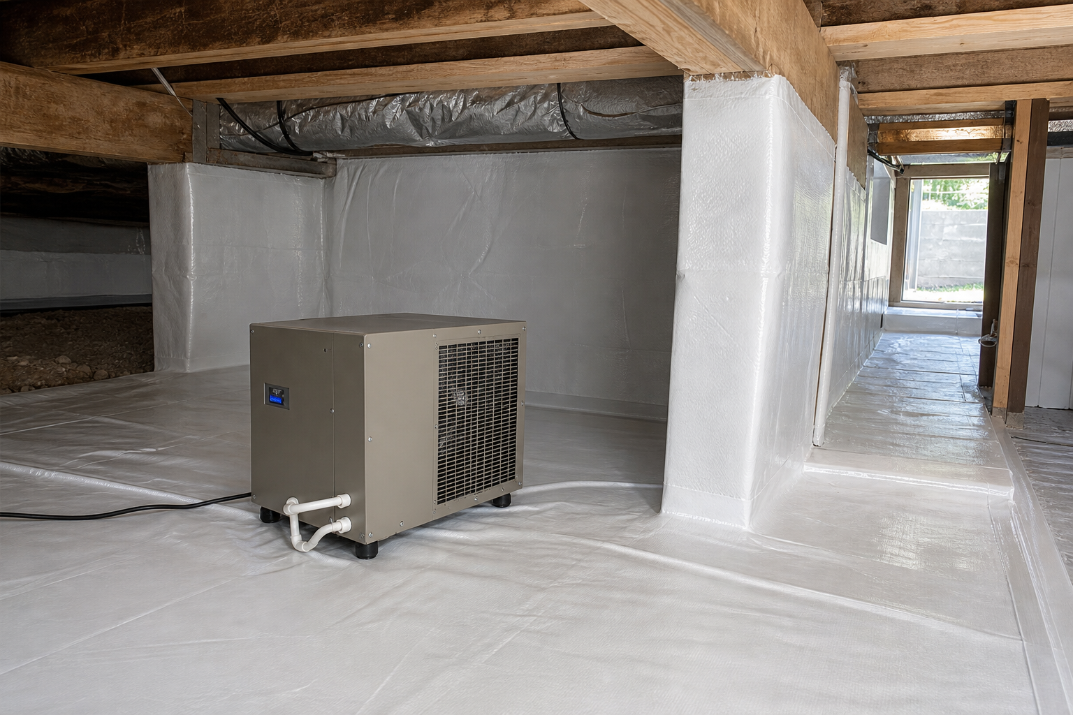 Crawl space access and dehumidifier-ready humidity control planning